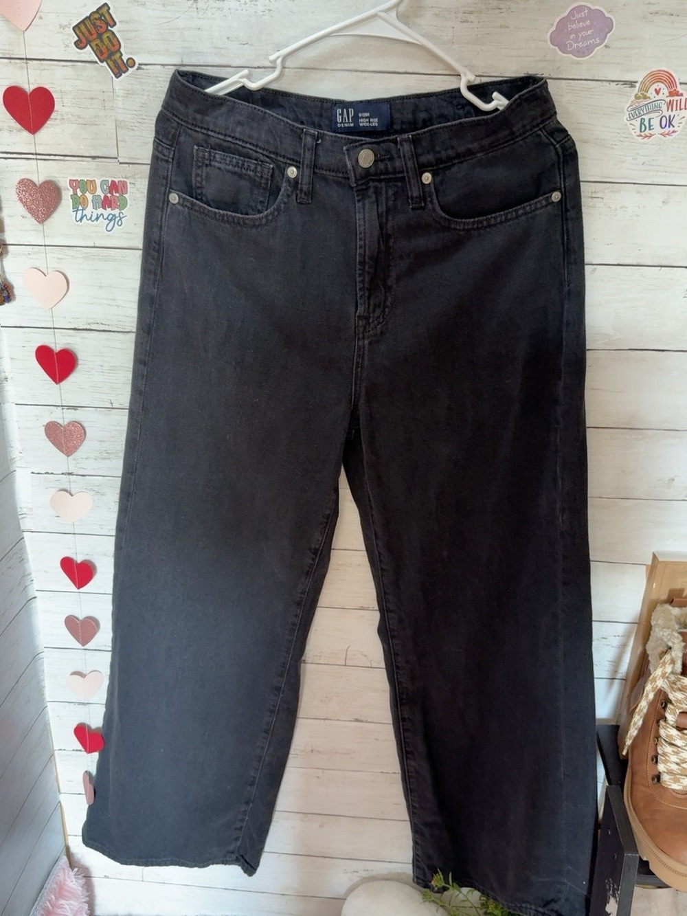 GAP High Rise Wide Leg Black Jeans Size 6/28R